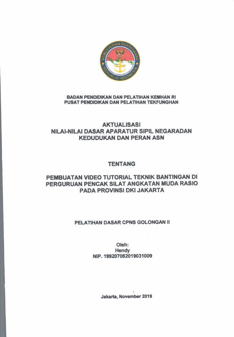 PEMBUATAN VIDEO TUTORIAL TEKNIK BANTINGAN DI PERGURUAN PENCAK SILAT ANGKATAN MUDA RASIO PADA PROVINSI DKI JAKARTA