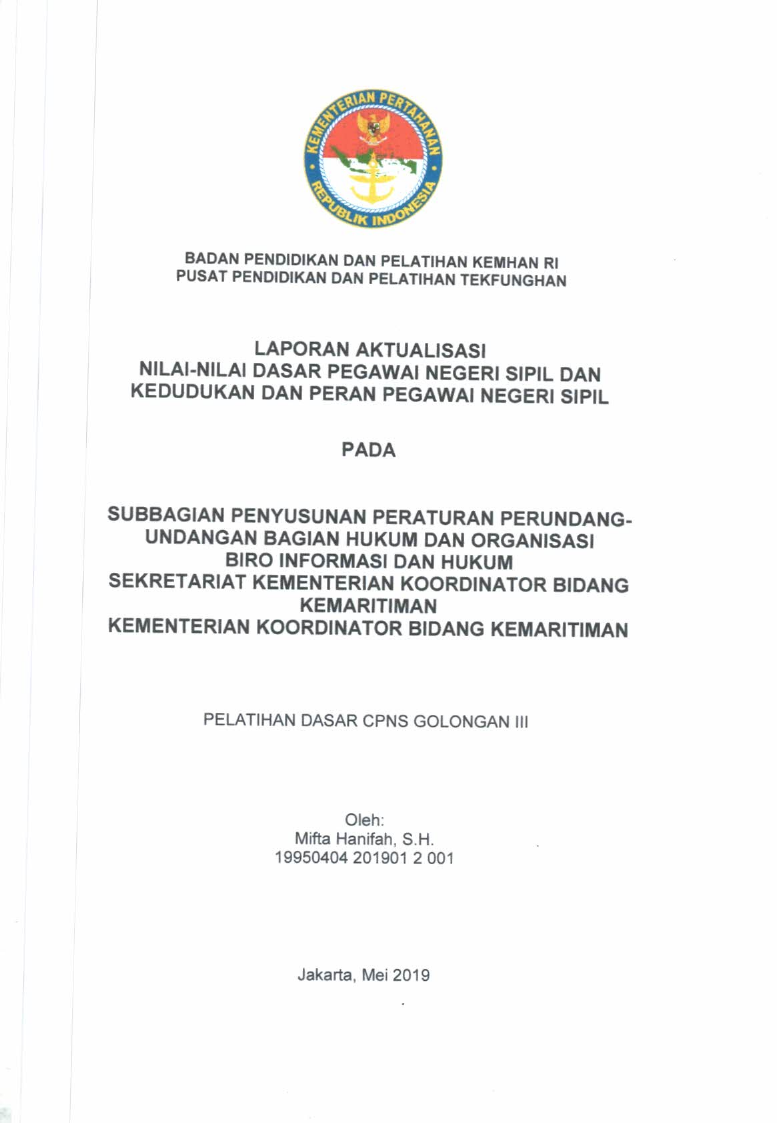SUBBAGIAN PENYUSUNAN PERATURAN PERUNDANG-UNDANGAN BAGIAN HUKUM DAN ORGANISASI BIRO INFORMASI DAN HUKUM SEKRETARIAT KEMENTERIAN KOORDINATOR BIDANG KEMARITIMAN KEMENTERIAN KOORDINATOR BIDANG KEMARITIMAN