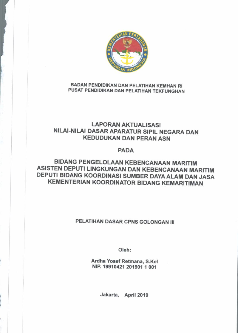 BIDANG PENGELOLAAN KEBENCANAAN MARITIM ASISTEN DEPUTI LINGKUNGAN DAN KEBENCANAAN MARITIM DEPUTI BIDANG KOORDINASI SUMBER DAYA ALAM DAN JASA KEMENTERIAN KOORDINATOR BIDANG KEMARITIMAN