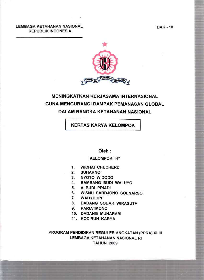 MENINGKATKAN KERJASAMA INTERNASIONAL GUNA MENGURANGI DAMPAK PEMANASAN GLOBAL DALAM RANGKA KETAHANAN NASIONAL