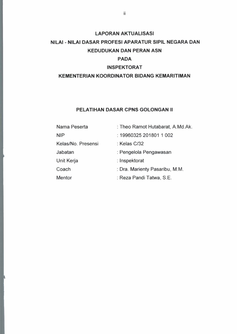 INSPEKTORAT KEMENTERIAN KOORDINATOR BIDANG KEMARITIMAN
