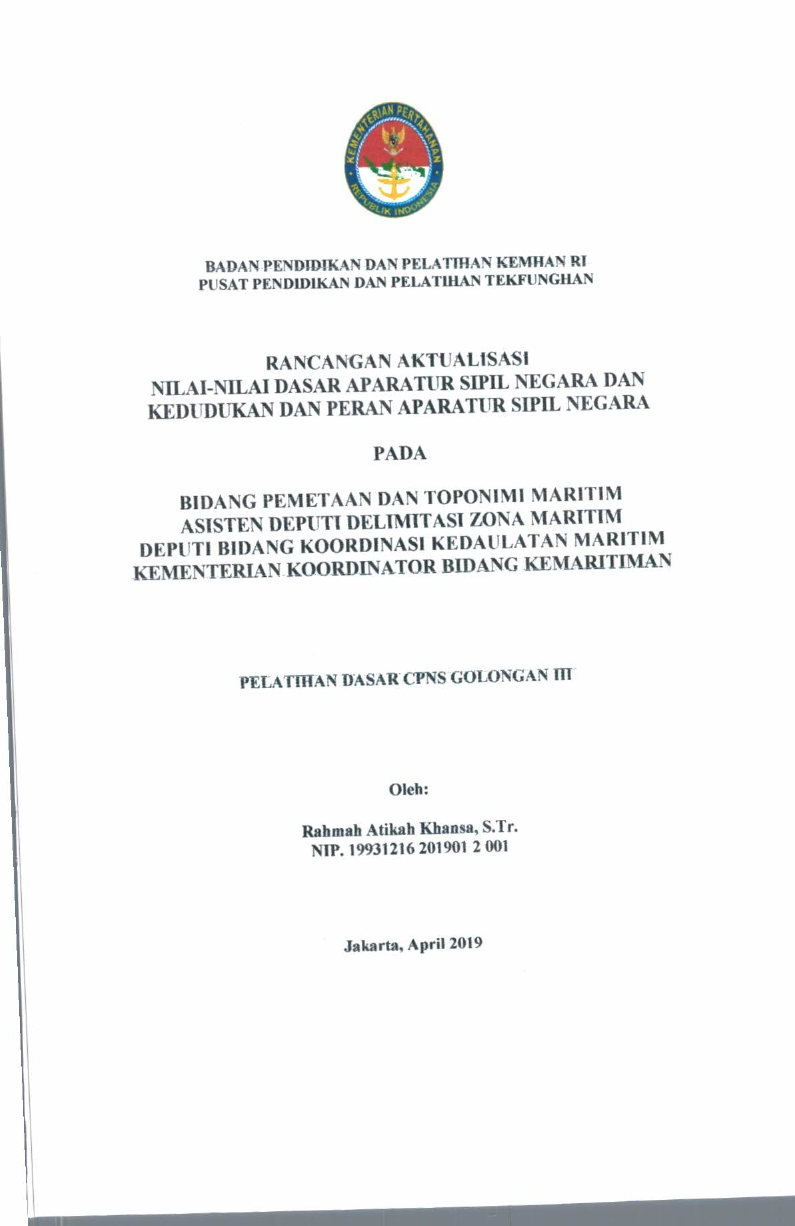 BIDANG PEMETAAN DAN TOPONIMI MARITIM ASISTEN DEPUTI DELIMITASI ZONA MARITIM DEPUTI BIDANG KOORDINATOR BIDANG KEMARITIMAN