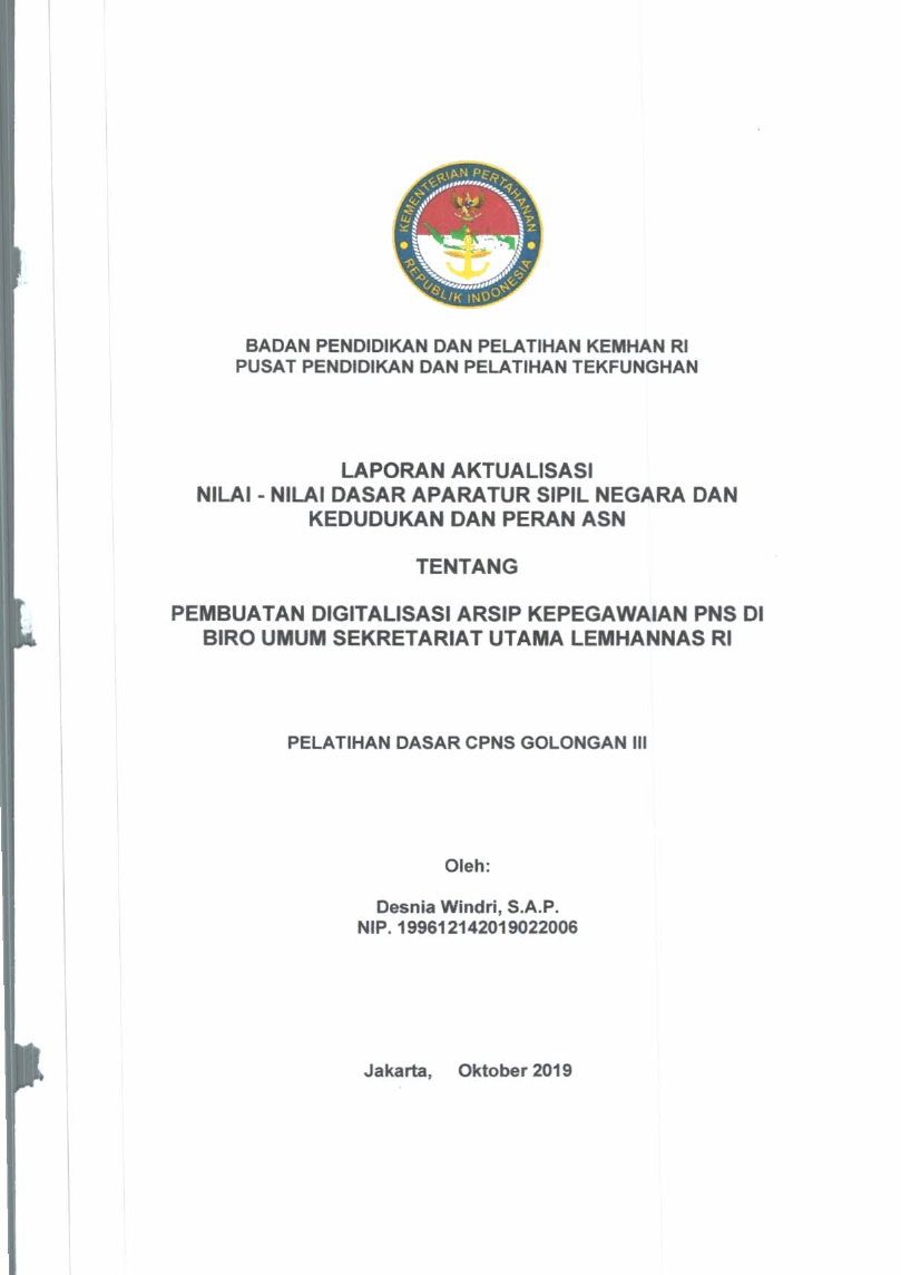 PEMBUATAN DIGITALISASI ARSIP KEPEGAWAIAN PNS DI BIRO UMUM SEKRETARIAT UTAMA LEMHANNAS RI