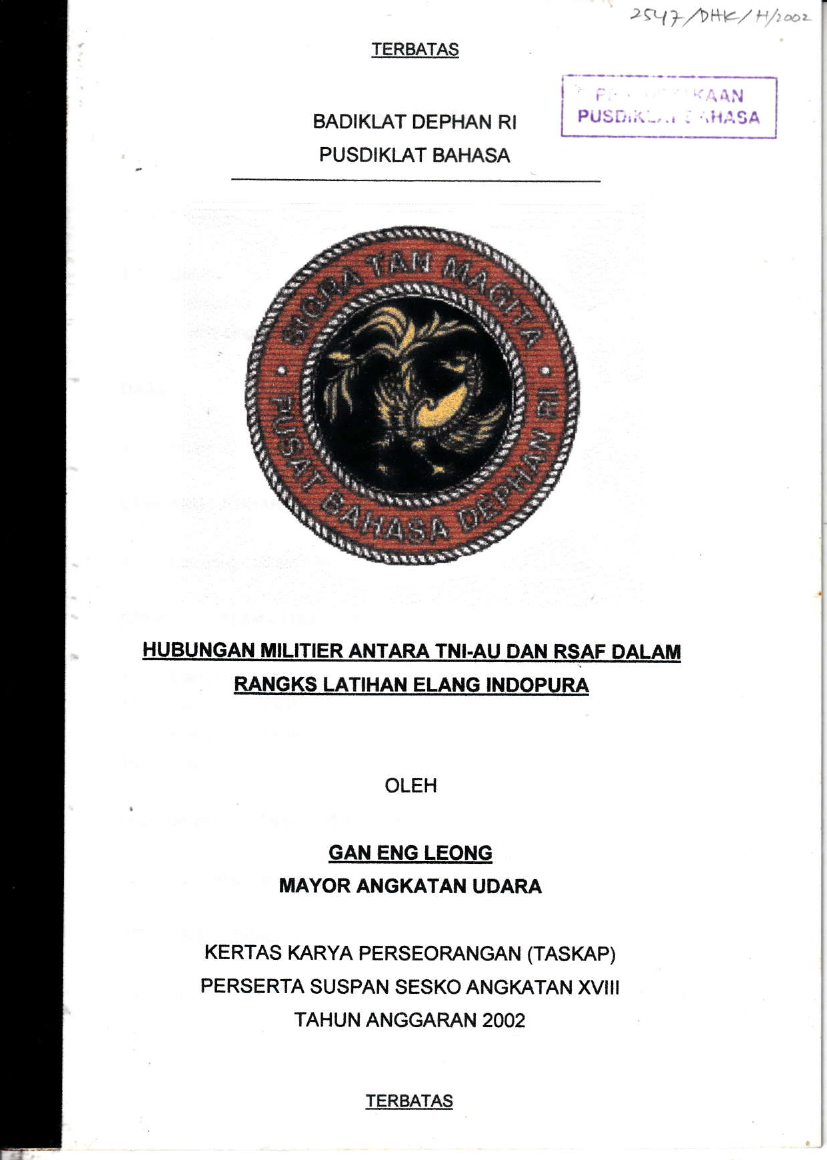 HUBUNGAN MILITIER ANTARA TNI-AU DAN RSAF DALAM RANGKS LATIHAN ELANG INDOPURA