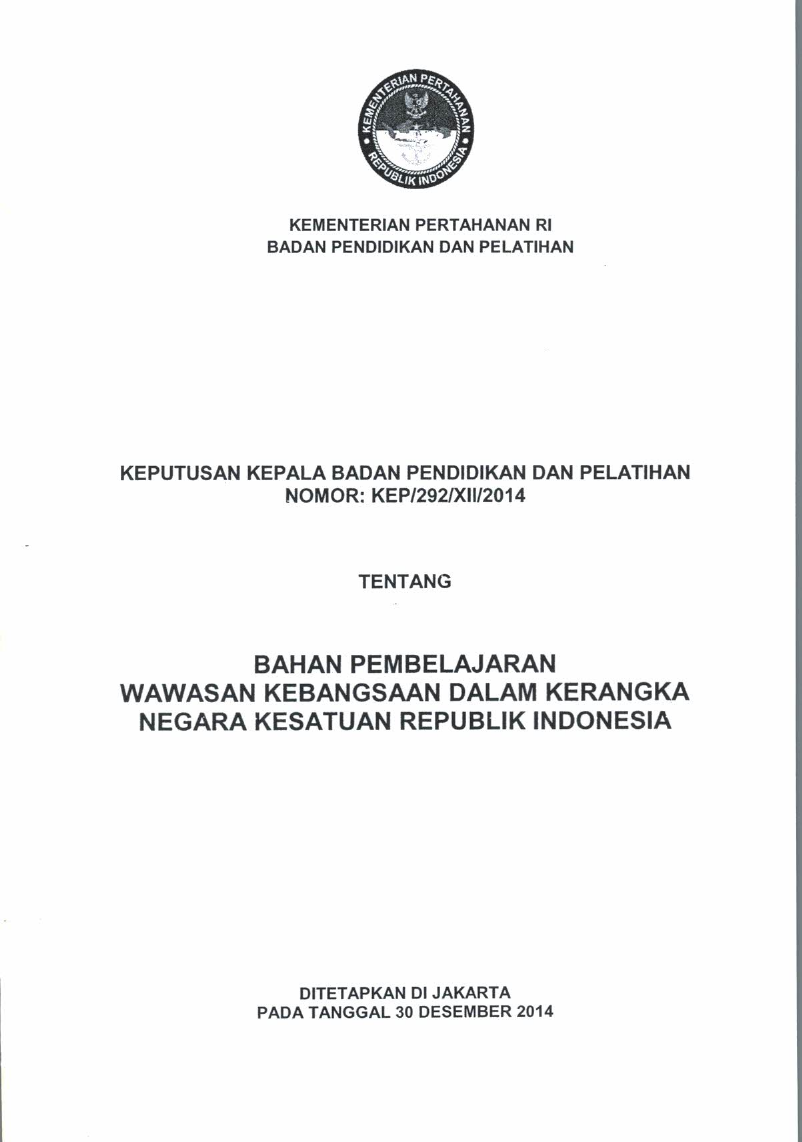 BAHAN PEMBELAJARAN WAWASAN KEBANGSAAN DALAM KERANGKA NEGARA KESATUAN REPUBLIK INDONESIA