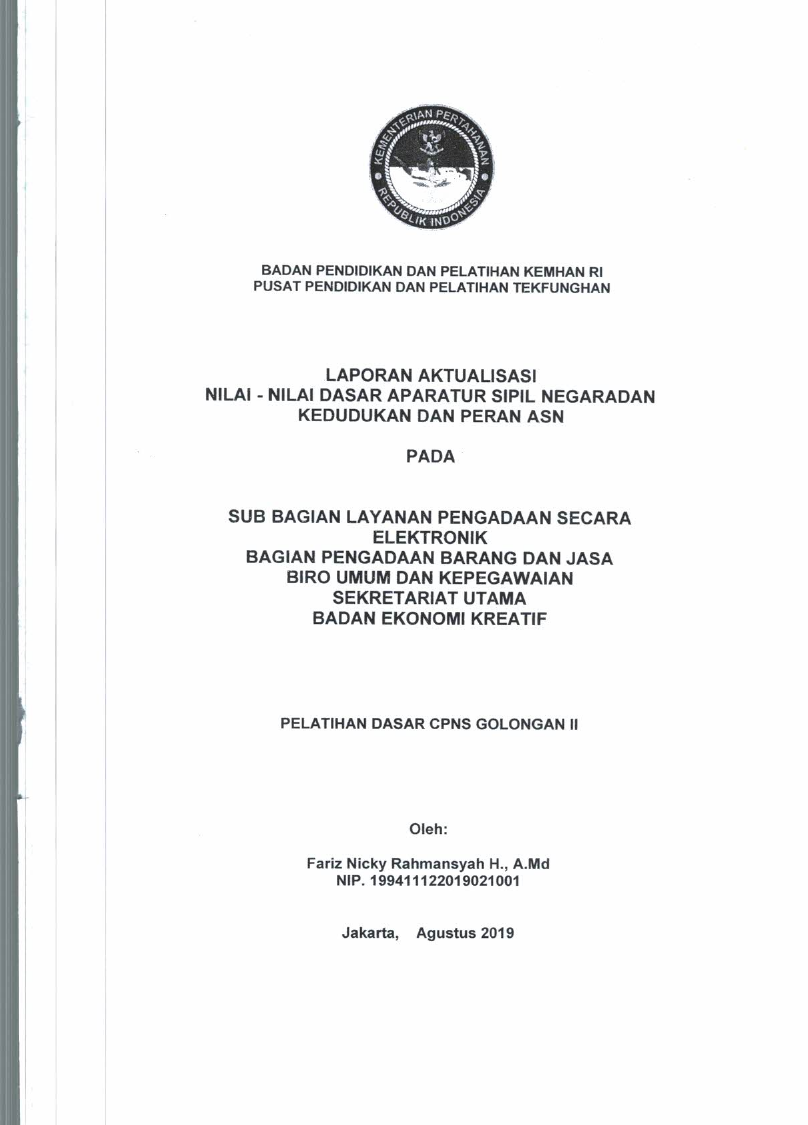 SUB BAGIAN LAYANAN PENGADAAN SECARA ELEKTRONIK BAGIAN PENGADAAN BARANG DAN JASA BIRO UMUM DAN KEPEGAWAIAN SEKRETARIAT UTAMA BADAN EKONOMI KREATIF