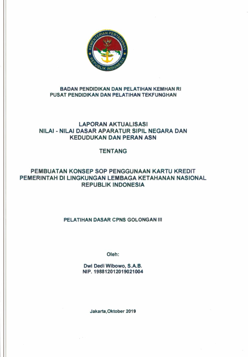 PEMBUATAN KONSEP SOP PENGGUNAAN KARTU KREDIT PEMERINTAH DI LINGKUNGAN LEMBAGA KETAHANAN NASIONAL REPUBLIK INDONESIA