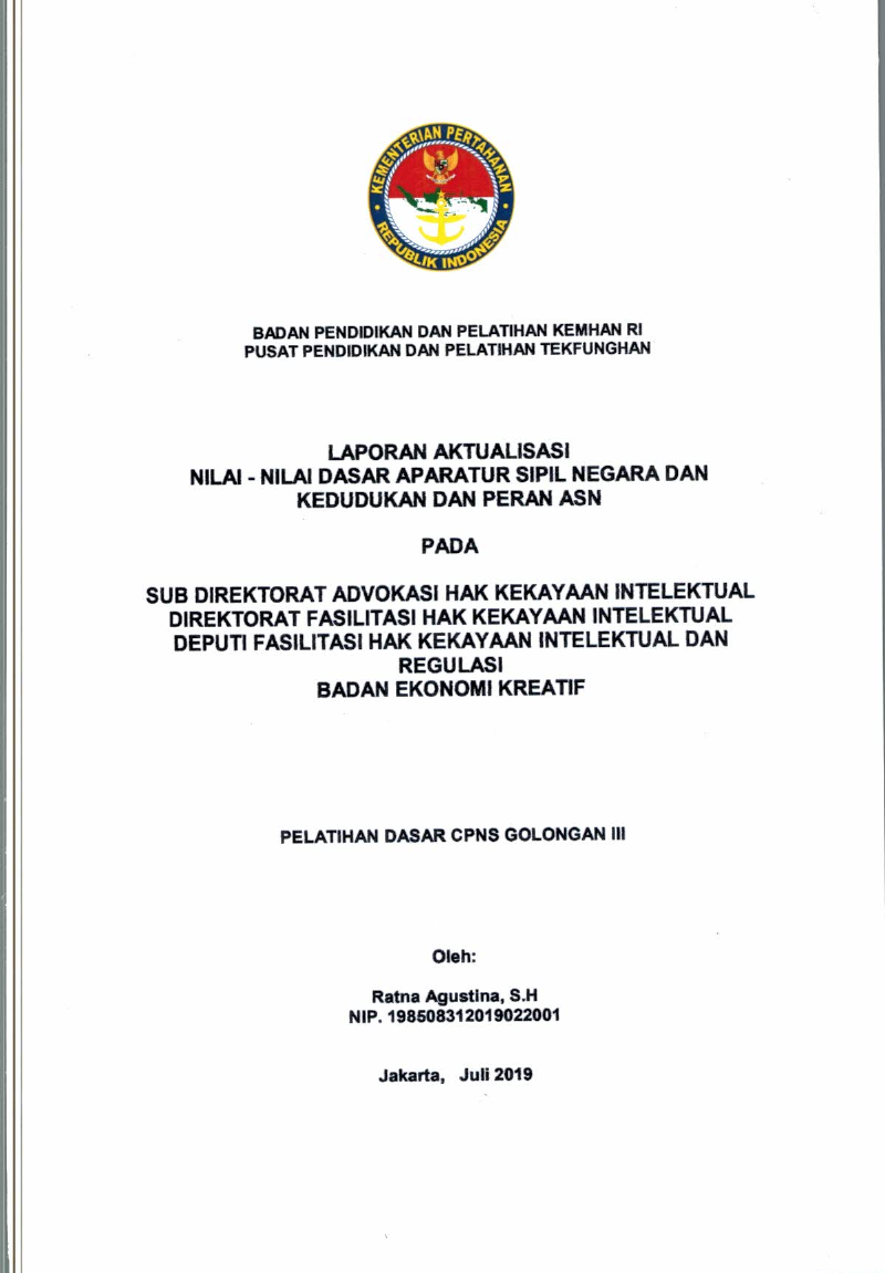 SUB DIREKTORAT ADVOKASI HAK KEKAYAAN INTELEKTUAL DIREKTORAT FASILITASI HAK KEKAYAAN INTELEKTUAL DEPUTI FASILITASI HAK KE KAYAAN INTELEKTUAL DAN REGULASI BADAN EKONOMI KREATIF