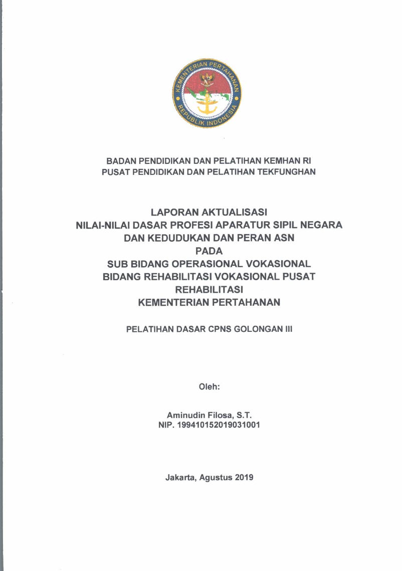 SUB BIDANG OPERASIONAL VOKASIONAL PUSAT REHABILITASI KEMENTERIAN PERTAHANAN