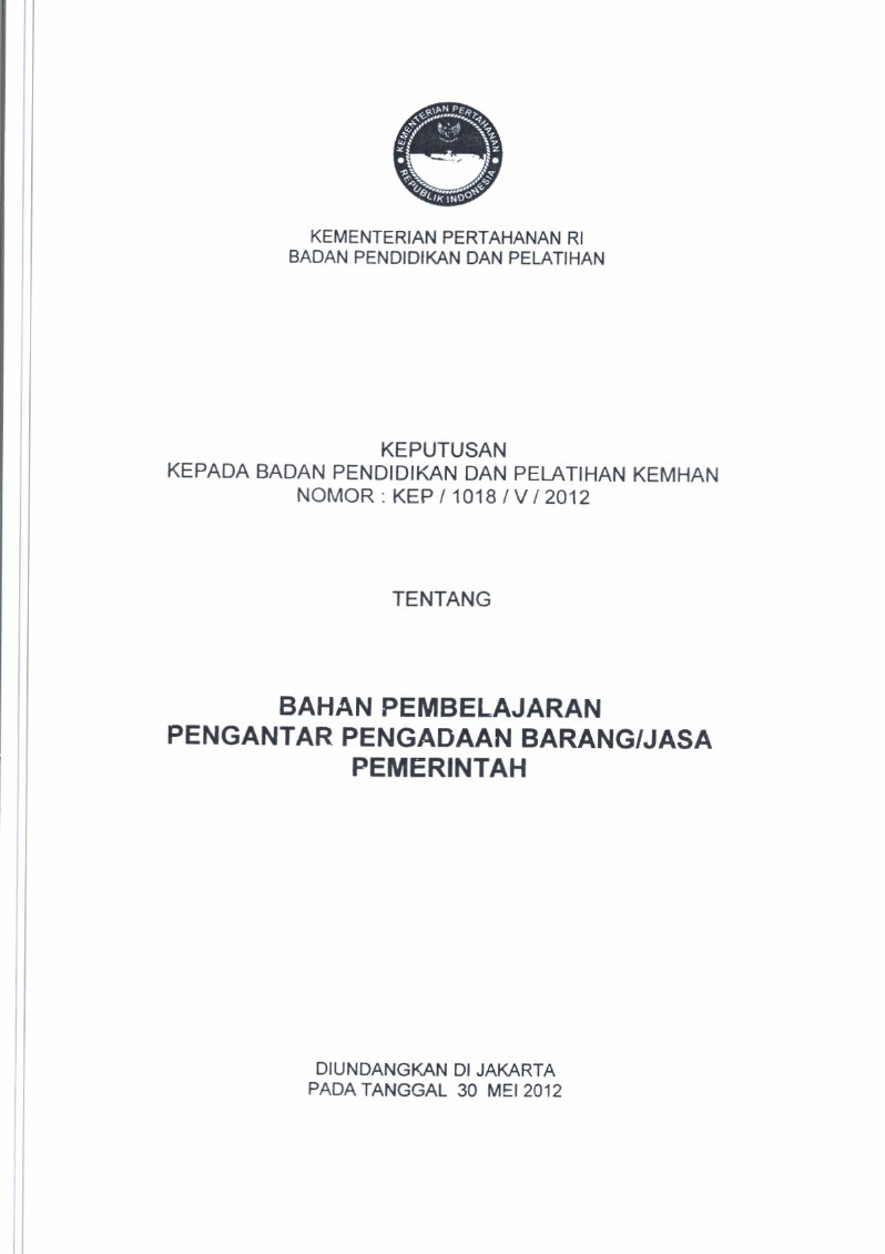 BAHAN PEMBELAJARAN PENGANTAR PENGADAAN BARANG/JASA PEMERINTAH