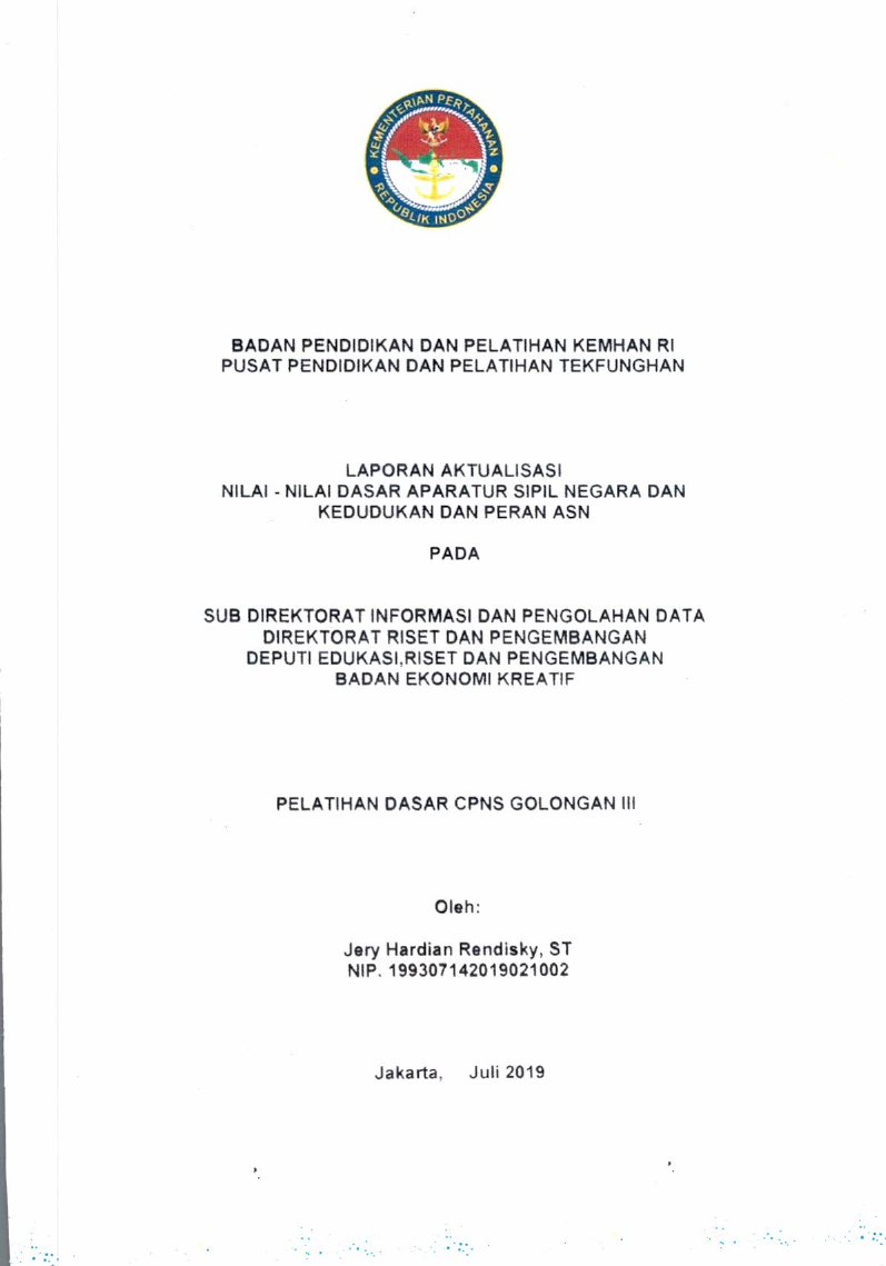 SUB DIREKTORAT INFORMASI DAN PENGOLAHAN DATA DIREKTORAT RISET DAN PENGEMBANGAN DEPUTI EDUKASI, RISET, DAN PENGEMBANGAN BADAN EKONOMI KREATIF