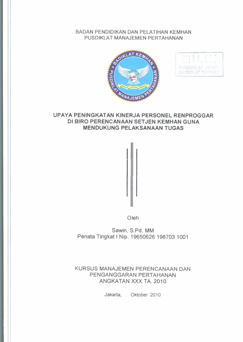 UPAYA PENINGKATAN KINERJA PERSONEL RENPROGGAR DI BIRO PERENCANAAN SETJEN KEMHAN GUNA MENDUKUNG PELAKSANAAN TUGAS