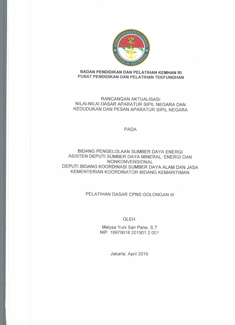 BIDANG PENGELOLAAN SUMBER DAYA ENERGI ASISTEN DEPUTI SUMBER DAYA MINERAL, ENERGI DAN NON KONVESIONAL DEPUTI BIDANG KOORDINASI SUMBER DAYA ALAM DAN JASA KEMENTERIAN KOORDINATOR BIDANG KEMARITIMAN