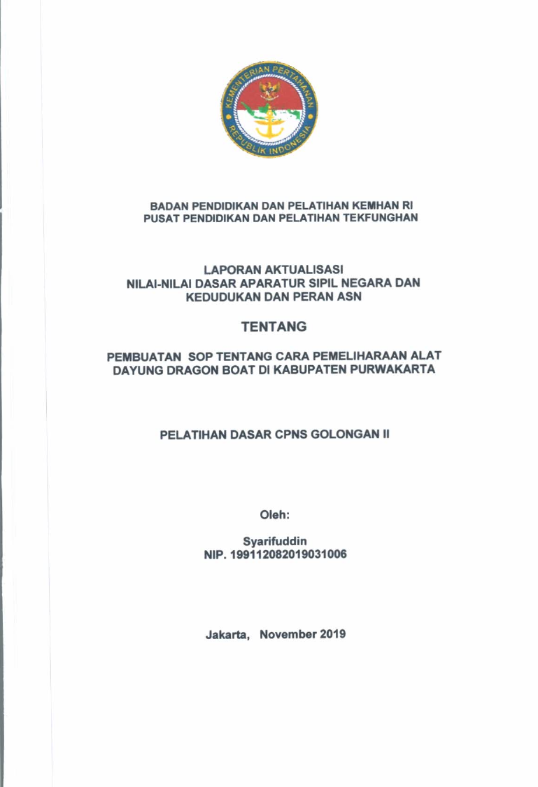 PEMBUATAN SOP TENTANG CARA PEMENLIHARAAN ALAT DAYUNG DRAGON BOAT DI KABUPATEN PURWAKARTA