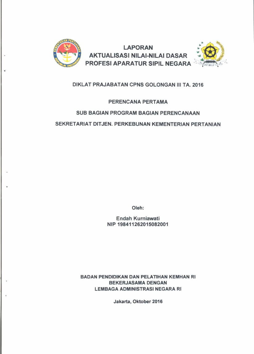 PERENCANA PERTAMA SUB BAGIAN PROGRAM BAGIAN PERENCANAAN SEKRETARIAT DITJEN, PERKEBUNAN KEMENTERIAN PERTANIAN