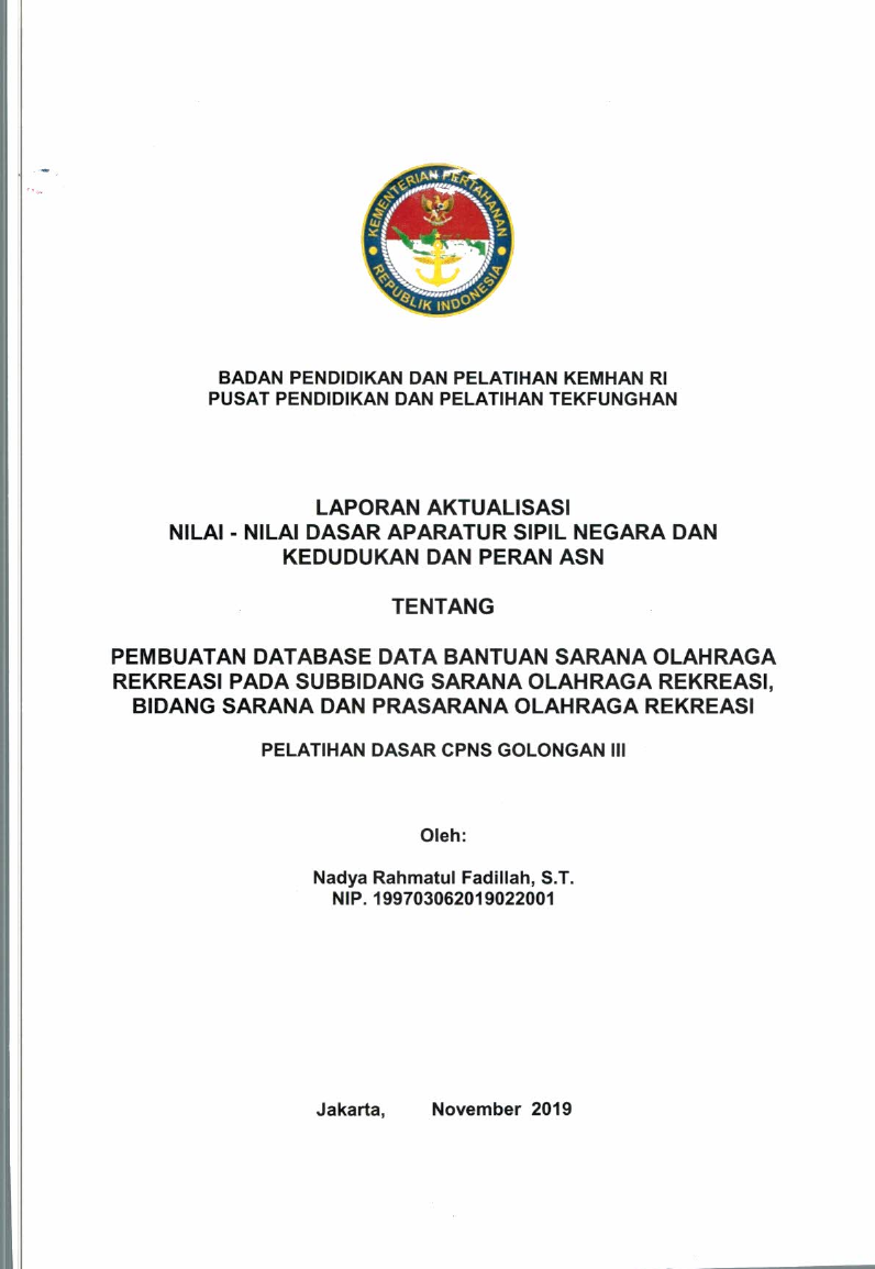 PEMBUATAN DATABASE DATA BANTUAN SARANA OLAHRAGA REKREASI PADA SUBBIDANG SARANA OLAHRAGA REKREASI, BIDANG SARANA DAN PRASARANA OLAHRAGA REKREASI