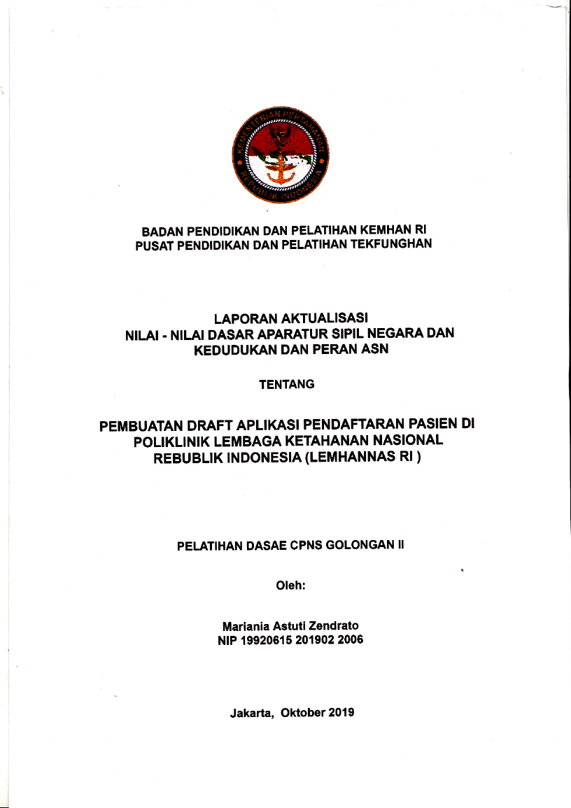 PEMBUATAN DRAFT APLIKASI PENDAFTARAN PASIEN DI POLIKLINIK LEMBAGA KETAHANAN NASIONAL REPUBLIK INDONESIA (LEMHANNAS RI)