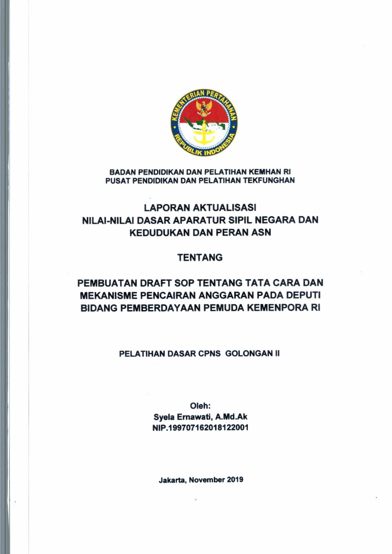 PEMBUATAN DRAFT SOP TENTANG TATA CARA DAN MEKANISME PENCAIRAN ANGGARAN PADA DEPUTI BIDANG PEMBERDAYAAN PEMUDA KEMENPORA RI