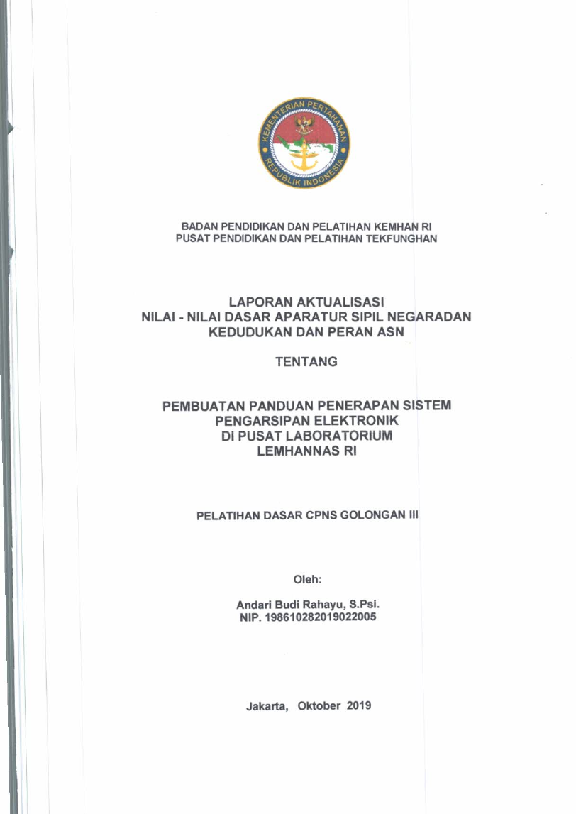 PEMBUATAN PANDUAN PENERAPAN SISTEM PENGARSIPAN ELEKTRONIK DIPUSAT LABORATORIUM LEMHANNAS RI