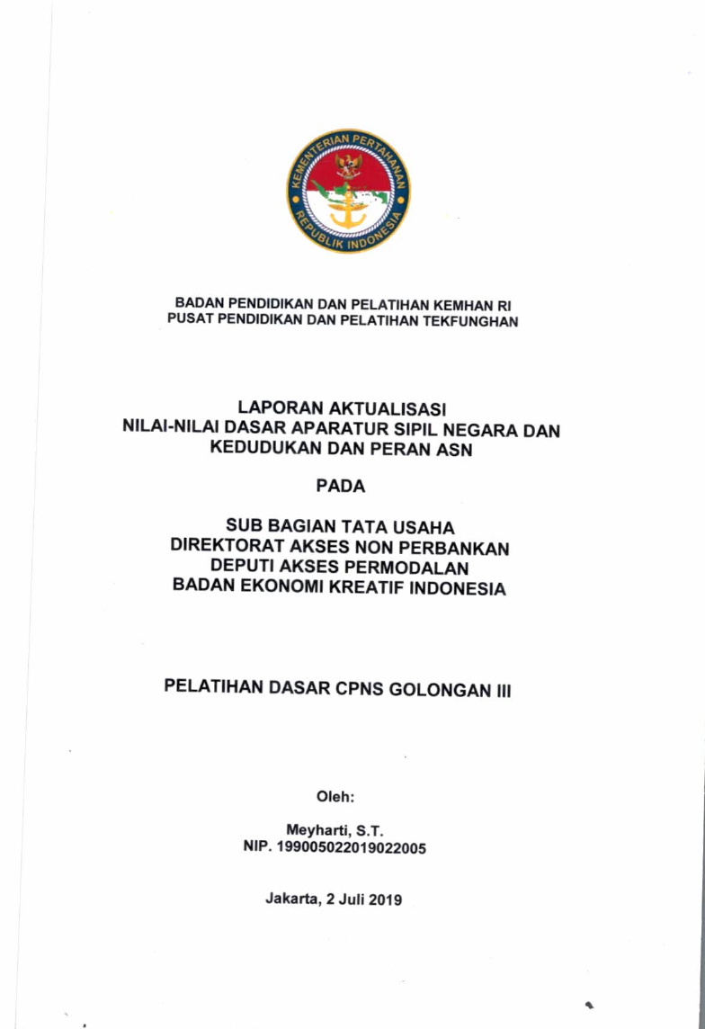 SUB BAGIAN TATA USAHA DIREKTORAT AKSES NON PERBANKAN DEPUTI AKSES PERMODALAN BADAN EKONOMI KREATIF INDONESIA