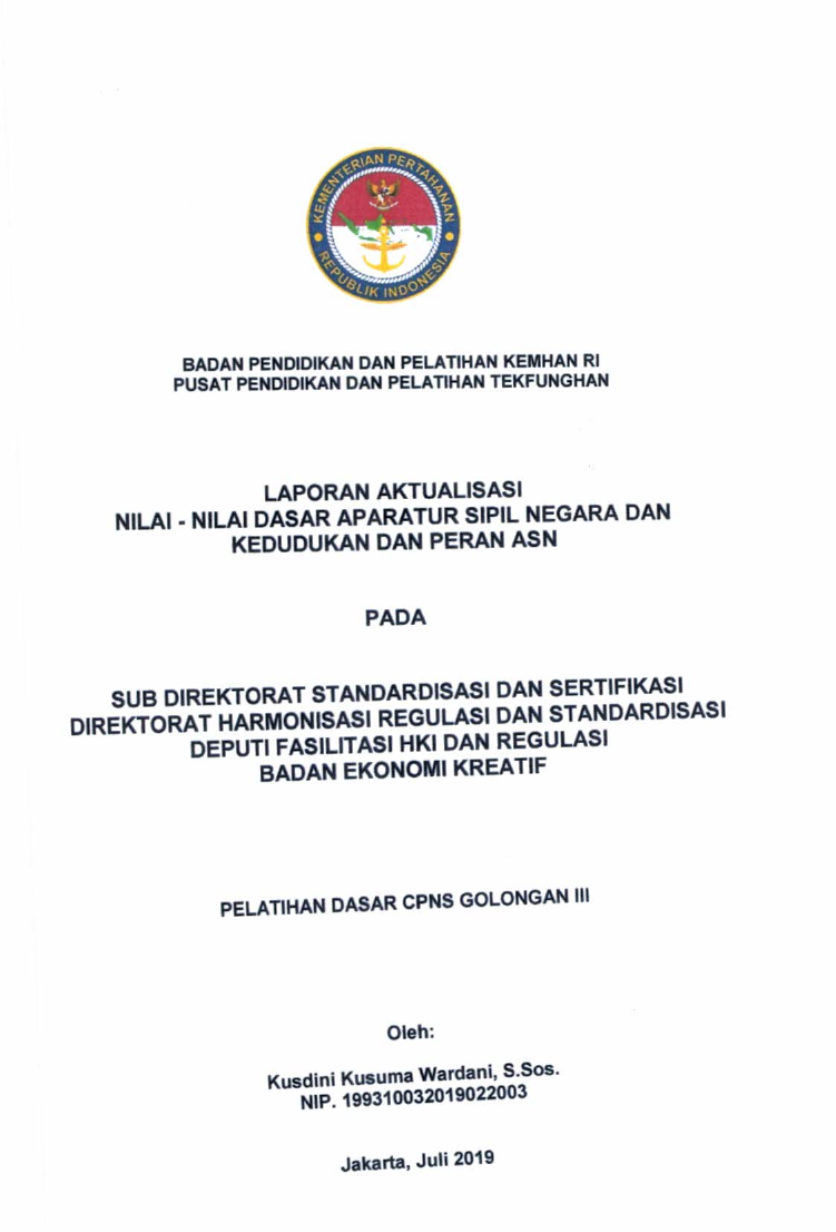 SUB DIREKTORAT STANDARISASI DAN SERTIFIKASI DIREKTORAT HARMONISASI REGULASI DAN STANDARISASI DEPUTI FASILITASI HAK KE KAYAAN INTELEKTUAL DAN REGULASI BADAN EKONOMI KREATIF
