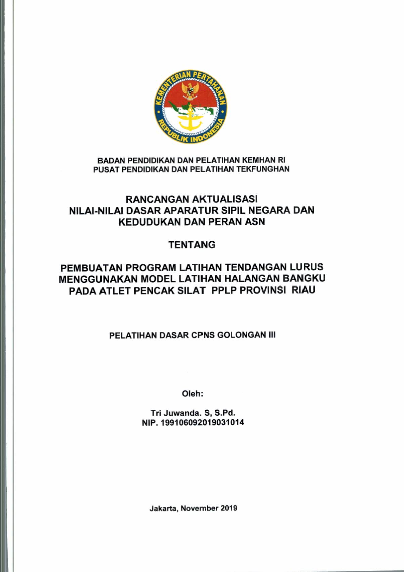 PEMBUATAN PROGRAM LATIHAN TENDANGAN LURUS MENGGUNAKAN MODEL LATIHAN HALANGAN BANGKU PADA ATLET PENCAK SILAT PPLP PROVINSI RIAU