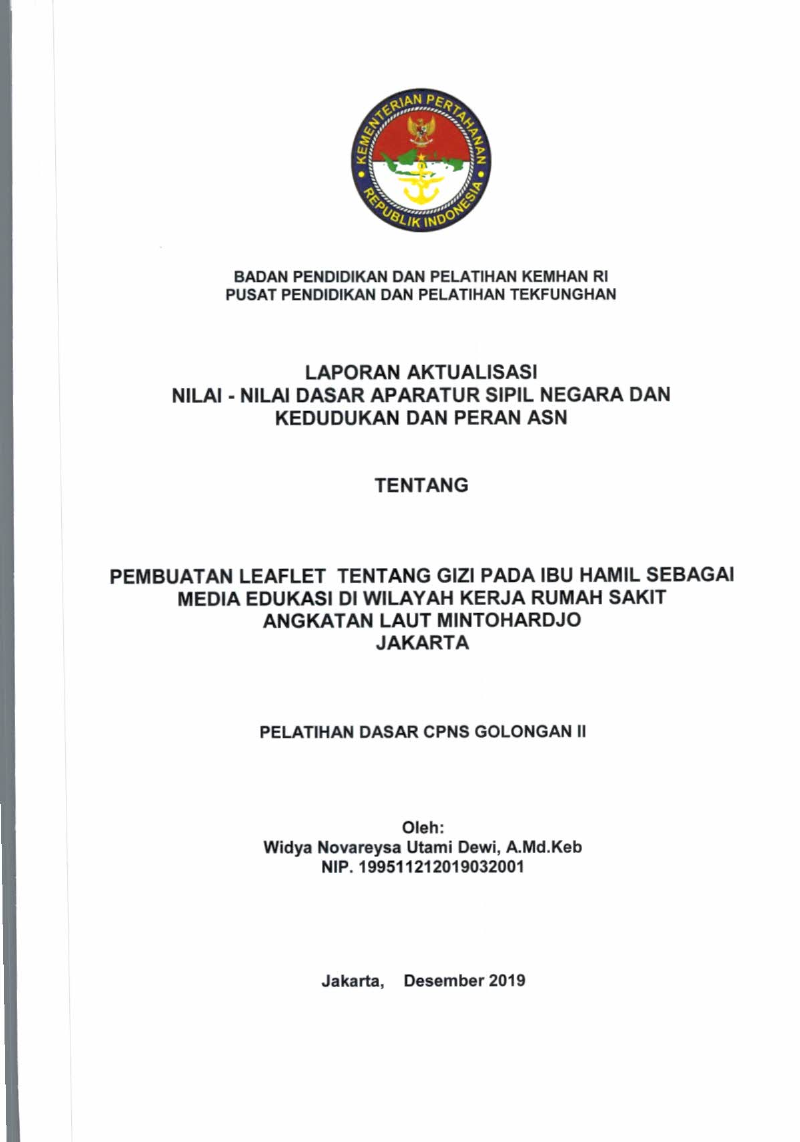 PEMBUATAN LEAFLET TENTANG GIZI PADA IBU HAMIL SEBAGAI MEDIA EDUKASI DI WILAYAH KERJA RUMAH SAKIT ANGKATAN LAUT MINTOHARDJO JAKARTA
