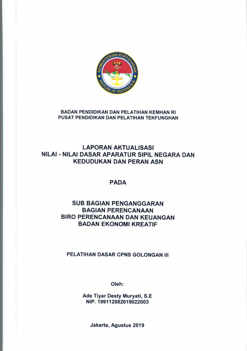 SUB BAGIAN PENGANGGARAN BAGIAN PERENCANAAN BIRO PERENCANAAN DAN KEUANGAN BADAN EKONOMI KREATIF