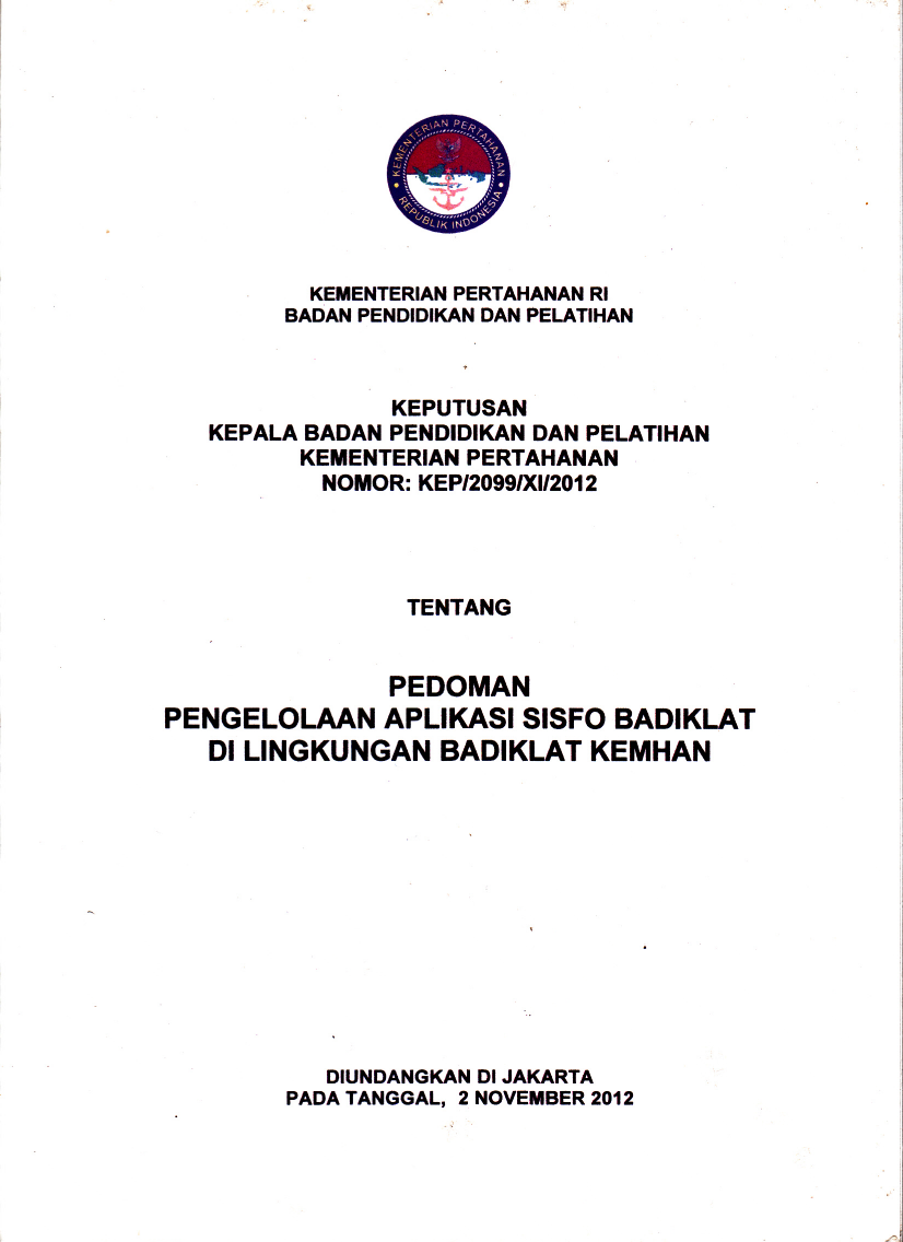 PEDOMAN PENGELOLAAN APLIKASI SISFO BADIKLAT DI LINGKUNGAN BADIKLAT KEMHAN