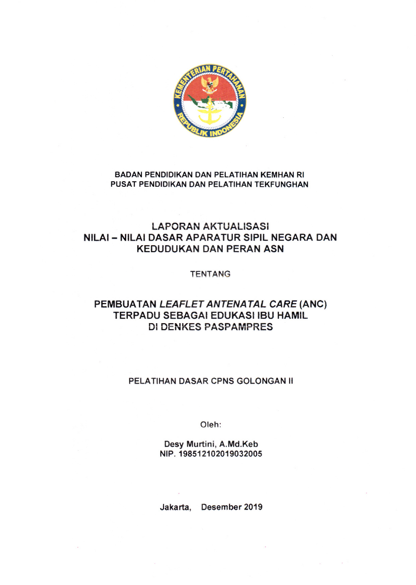 PEMBUATAN LEAFLET ANTENATAL CARE (ANC) TERPADU SEBAGAI EDUKASI IBU HAMIL DI DENKES PASPAMPRES