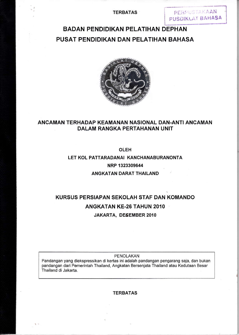 ANCAMAN TERHADAP KEAMANAN NASIONAL DAN-ANTI ANCAMAN DALAM RANGKA PERTAHANAN UNIT