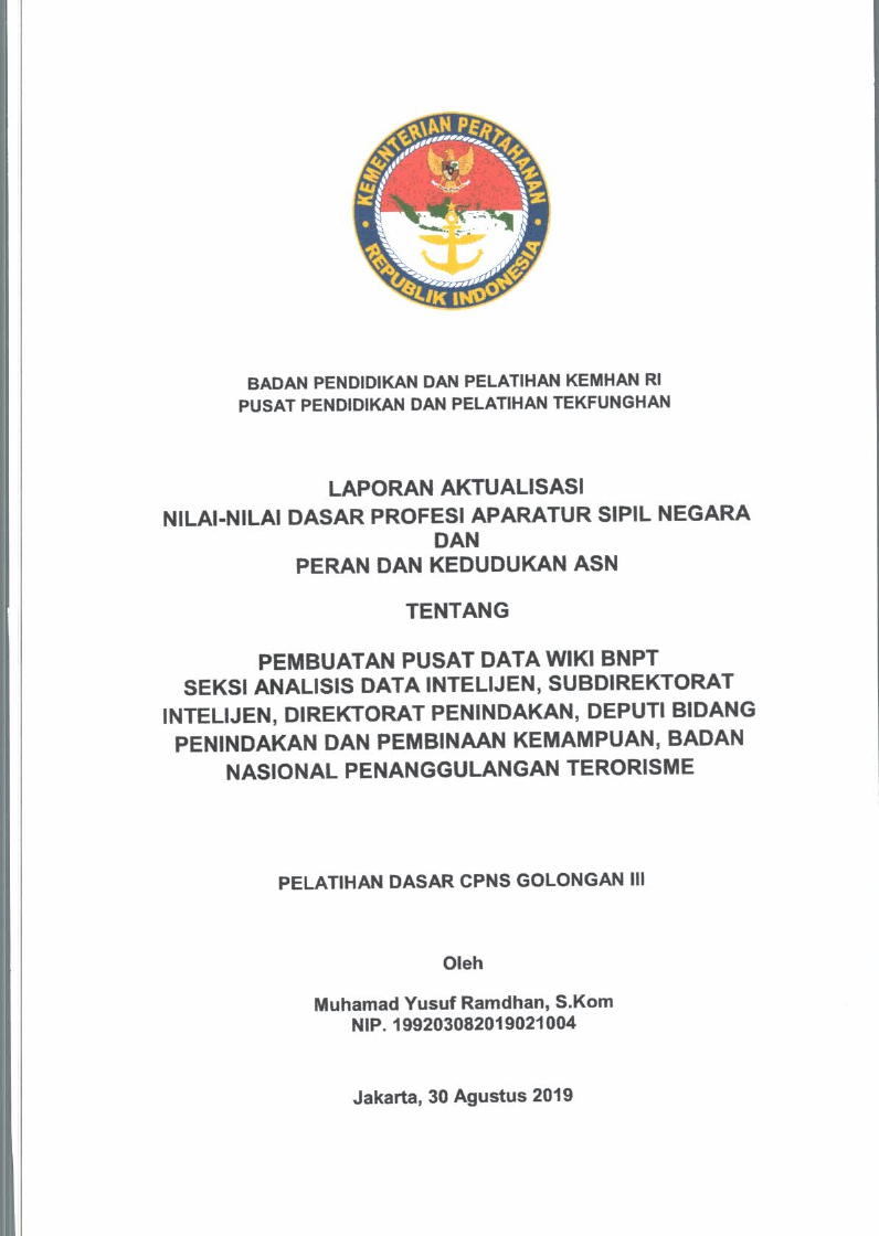 PEMBUATAN PUSAT DATA WIKI BNPT SEKSI ANALISIS DATA INTELIJEN, SUBDIREKTORAT INTELIJEN, DIREKTORAT PENINDAKAN, DEPUTI BIDANG PENINDAKAN DAN PEMBNAAN KEMAMPUAN, BADAN NASIONAL PENANGGULANGAN TERORISME