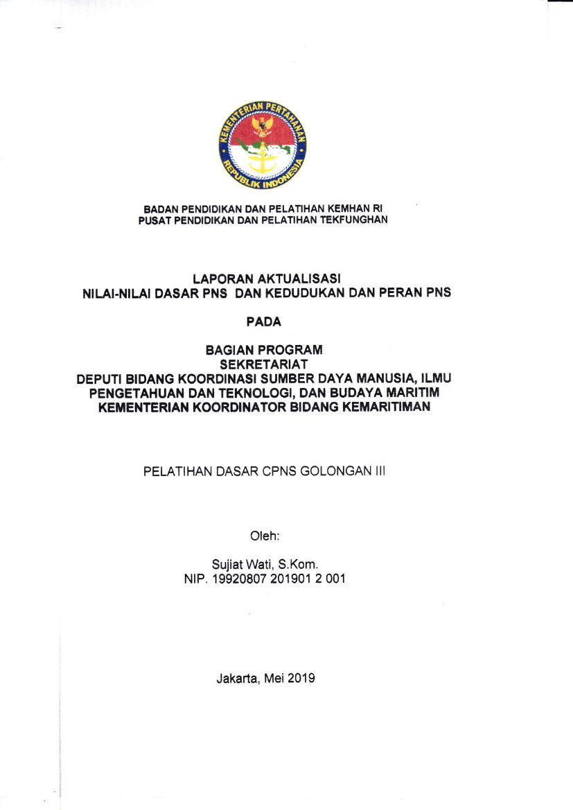 BAGIAN PROGRAM SEKRETARIAT DEPUTI BIDANG KOORDINASI SUMBER DAYA MANUSIA, ILMU PENGETAHUAN DAN TEKNOLOGI, DAN BUDAYA MARITIM KEMENTERIAN KOORDINATOR BIDANG KEMARITIMAN