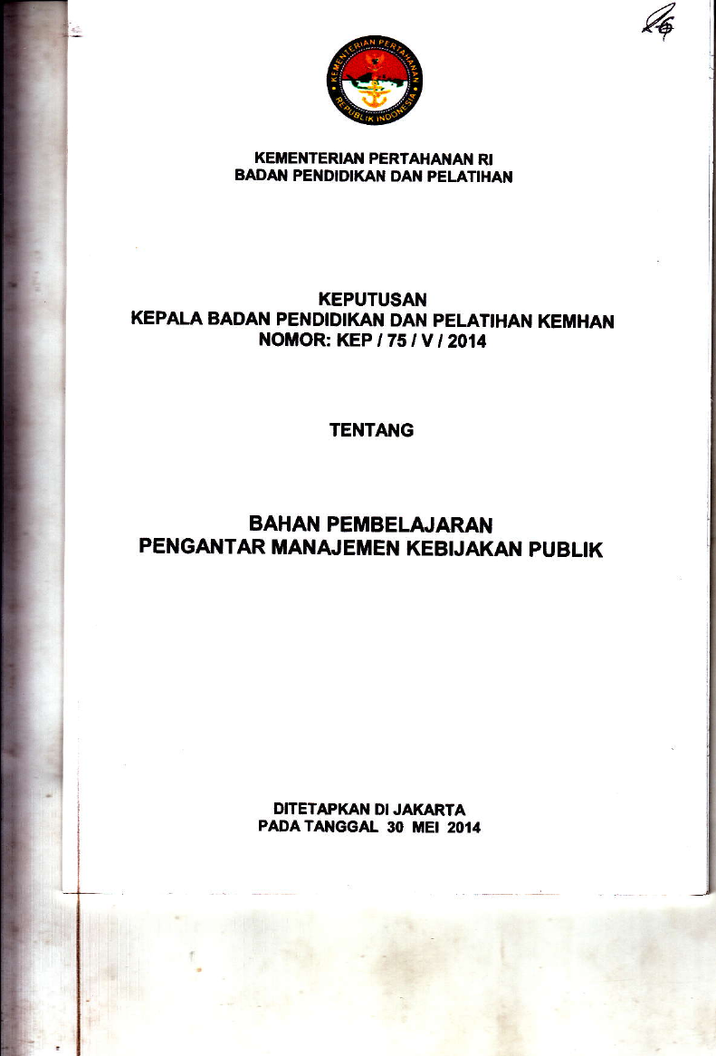 BAHAN PEMBELAJARAN PENGANTAR MANAJEMEN KEBIJAKAN PUBLIK