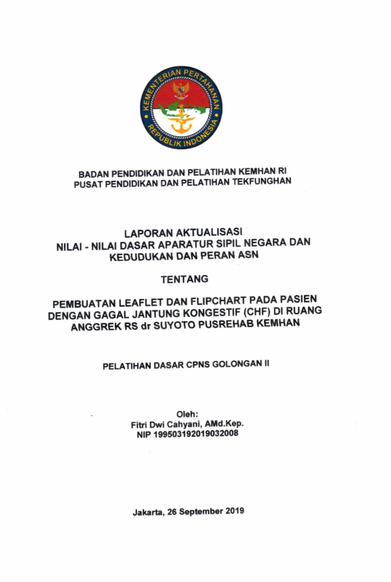 PEMBUATAN LEAFLET DAN FLIPCHART PADA PASIEN DENGAN GAGAL JANTUNG KONGESTIF (CHF) DI RUANG ANGGREK RS DR SUYOTO PUSREHAB KEMHAN