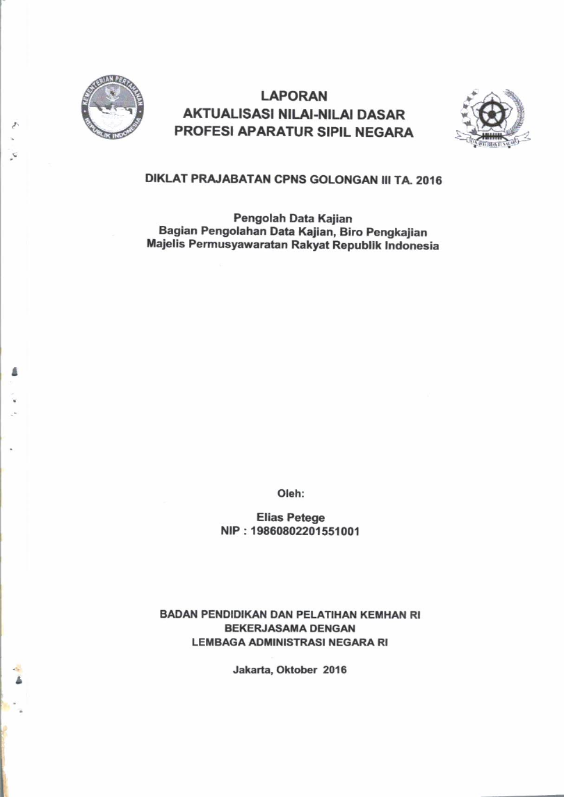 PENGOLAH DATA KAJIAN BAGIAN PENGOLAHAN DATA KAJIAN, BIRO PENGKAJIAN MAJELIS PERMUSYAWARATAN RAKYAT REPUBLIK INDONESIA