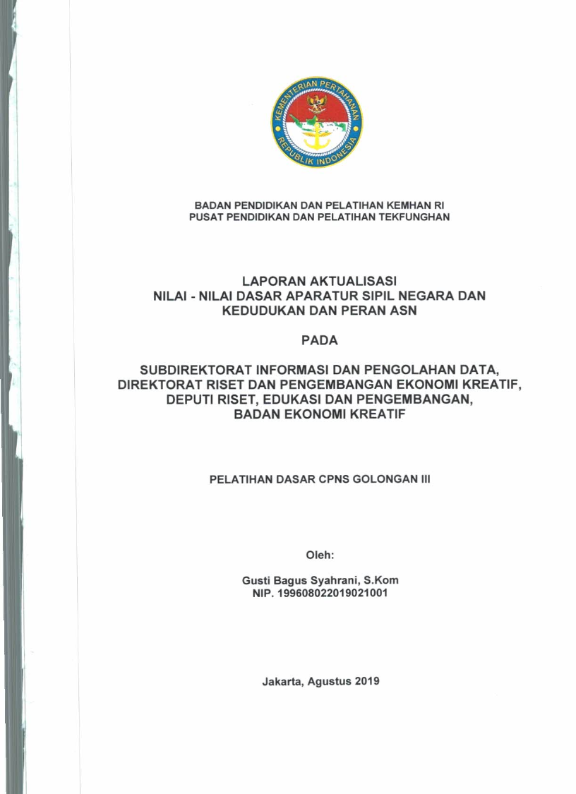 SUBDIREKTORAT INFORMASI DAN PENGOLAHAN DATA, DIREKTORAT RISET DAN PENGEMBANGAN EKONOMI KREATIF, DEPUTI RISET, EDUKASI DAN PENGEMBANGAN, BADAN EKONOMI KREATIF
