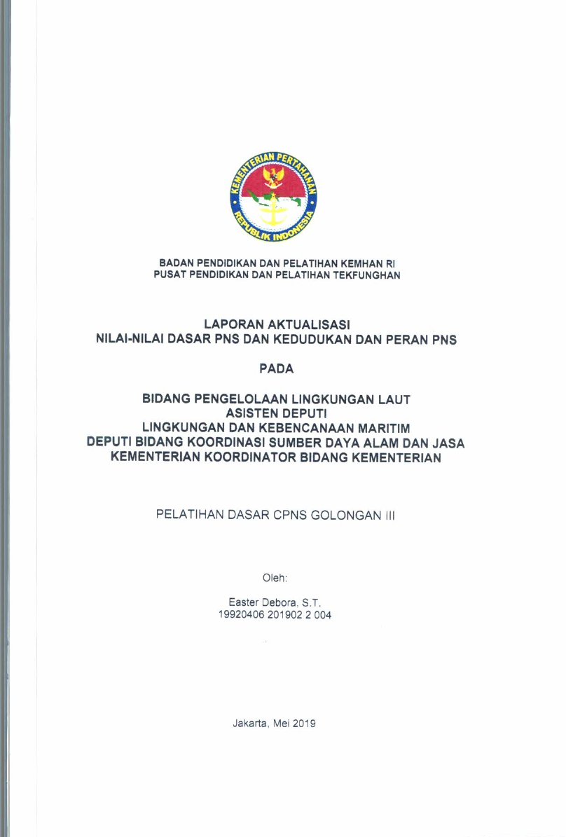 BIDANG PENGELOLAAN LINGKUNGAN LAUT ASISTEN DEPUTI LINGKUNGAN DAN KEBENCANAAN MARITIM DEPUTI BIDANG KOORDINASI SUMBER DAYA ALAM DAN JASA KEMENTERIAN KOORDINATOR BIDANG KEMARITIMAN