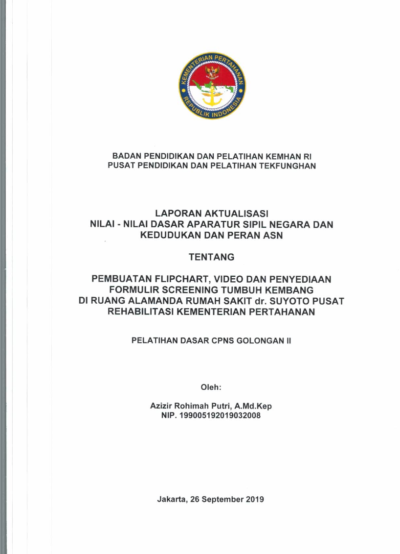 PEMBUATAN FLIIPCHART, VIDEO DAN PENYEDIAAN FORMULIR SCREENING TUMBUH KEMBANG DI RUANG ALAMANDA RUMAH SAKIT DR. SUYOTO PUSAT REHABILITASI KEMENTERIAN PERTAHANAN