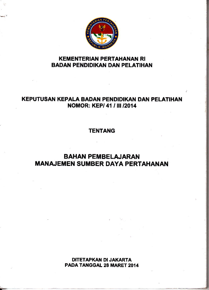 BAHAN PEMBELAJARAN MANAJEMEN SUMBER DAYA PERTAHANAN