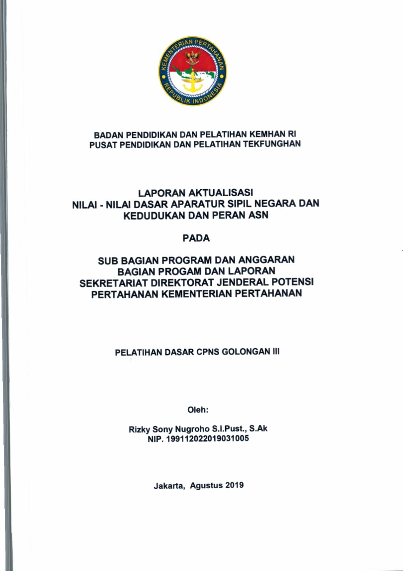 SUB BAGIAN PROGRAM DAN ANGGARAN BAGIAN PROGRAM DAN LAPORAN SEKRETARIAT DIREKTORAT JENDERAL POTENSI PERTAHANAN KEMENTERIAN PERTAHANAN
