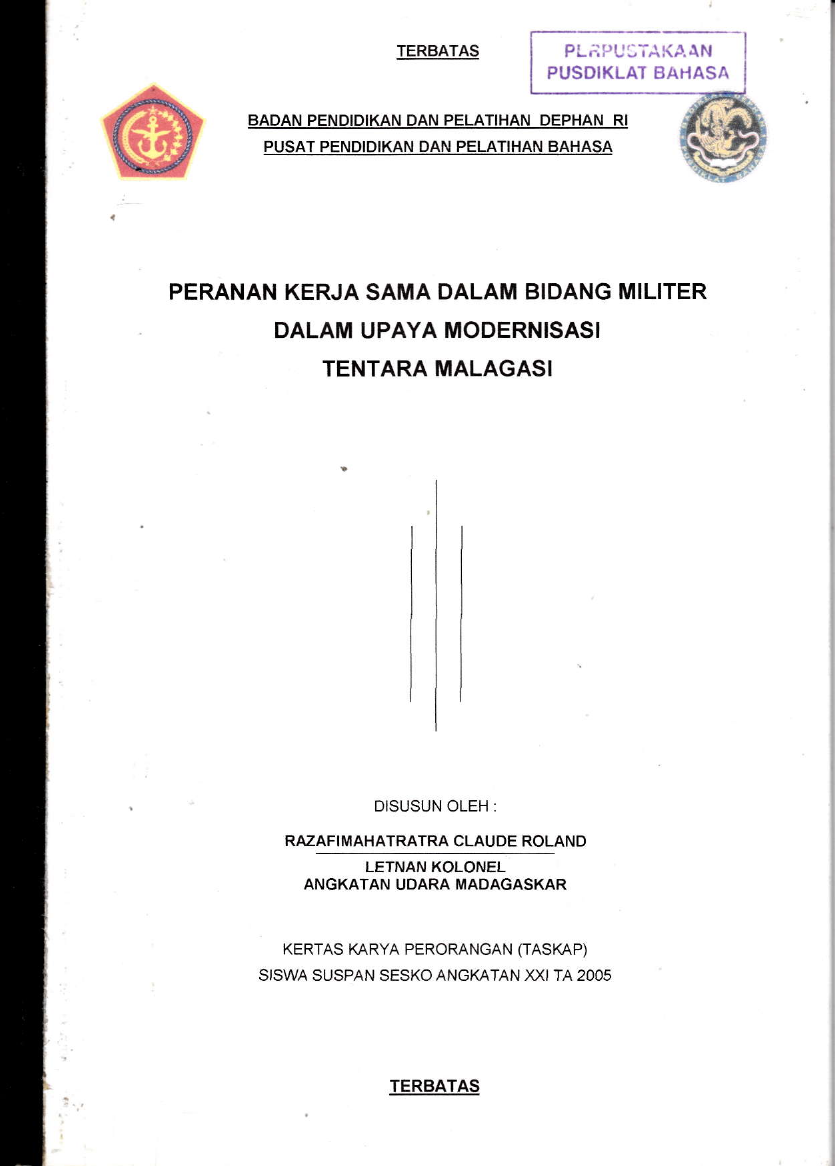 PERANAN KERJA SAMA DALAM BIDANG MILITER DALAM UPAYA MODERNISASI TENTARA MALAGASI