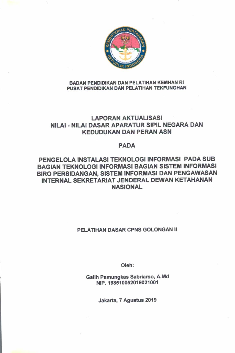 PENGELOLA INSTALASI TEKNOLOGI INFORMASI PADA SUB BAGIAN TEKNOLOGI INFORMASI BAGIAN SISTEM INFORMASI BIRO PERSIDANGAN, SISTEM INFORMASI DAN PENGAWASAN INTERNAL SEKRETARIAT JENDERAL DEWAN KETAHANAN NASIONAL