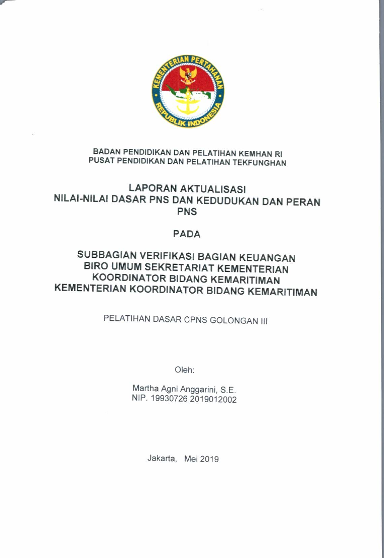 SUBBAGIAN VERIFIKASI BAGIAN KEUANGAN BIRO UMUM SEKRETARIAT KEMENTERIAN KOORDINATOR BIDANG KEMARITIMAN KEMENTERIAN KOORDINATOR BIDANG KEMARITIMAN