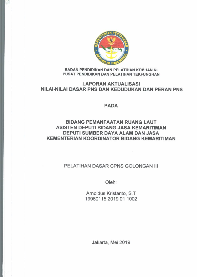 BIDANG PEMANFAAT RUANG LAUT ASISTEN DEPUTI BIDANG JASA KEMARITIMAN DEPUTI SUMBER DAYA ALAM DAN JASA KEMENTERIAN KOORDINATOR BIDANG KEMARITIMAN