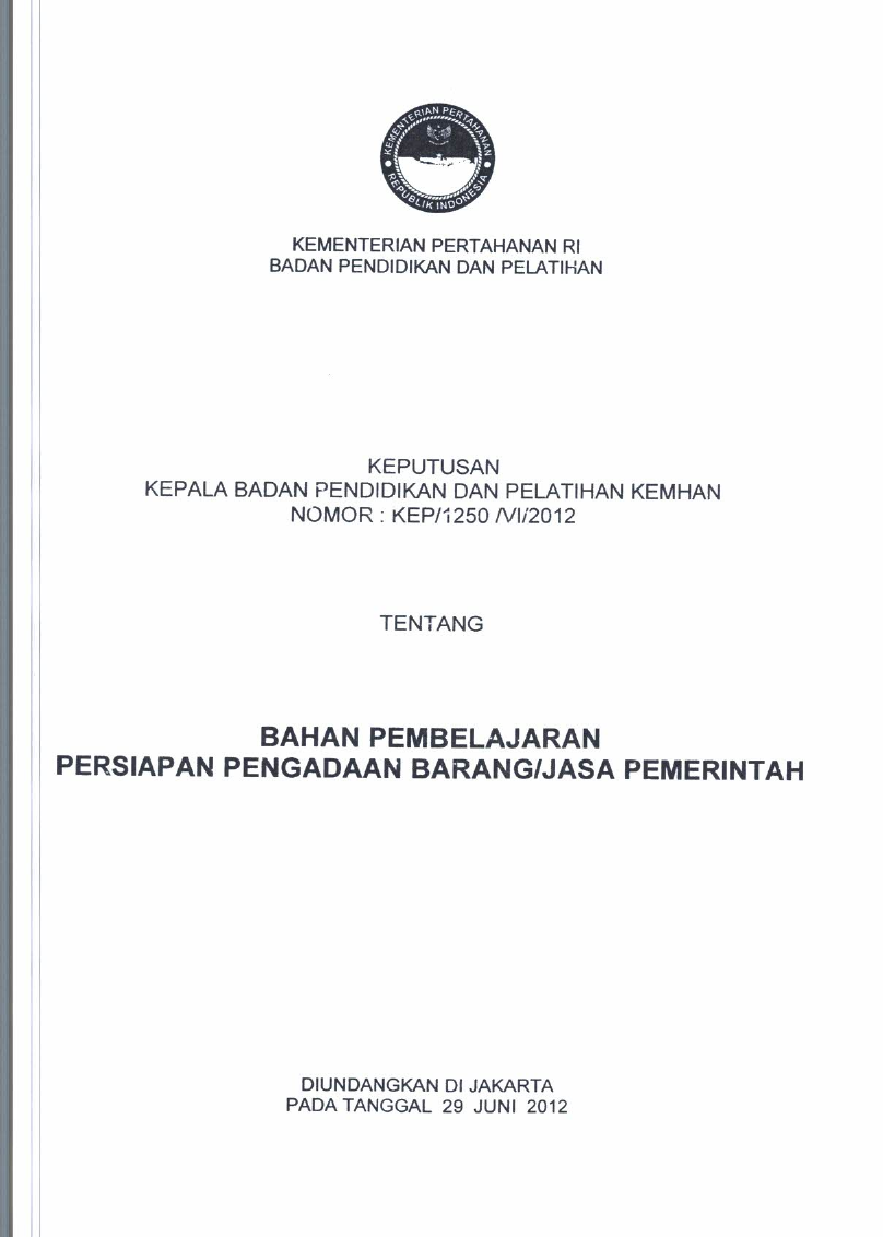 BAHAN PEMBELAJARAN PERSIAPAN PENGADAAN BARANG/JASA PEMERINTAH