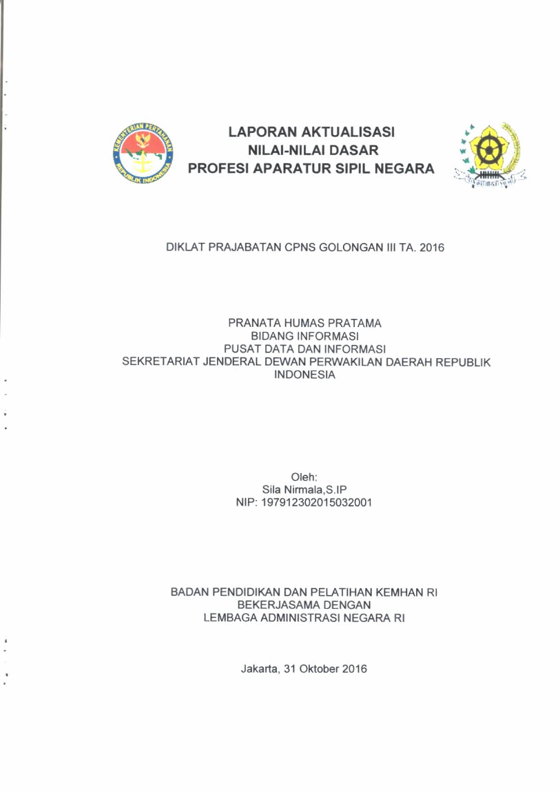 PRANATA HUMAS PRATAMA BIDANG INFORMASI PUSAT DATA DAN INFORMASI SEKRETARIAT JENDERAL DEWAN PERWAKILAN DAERAH REPUBLIK INDONESIA