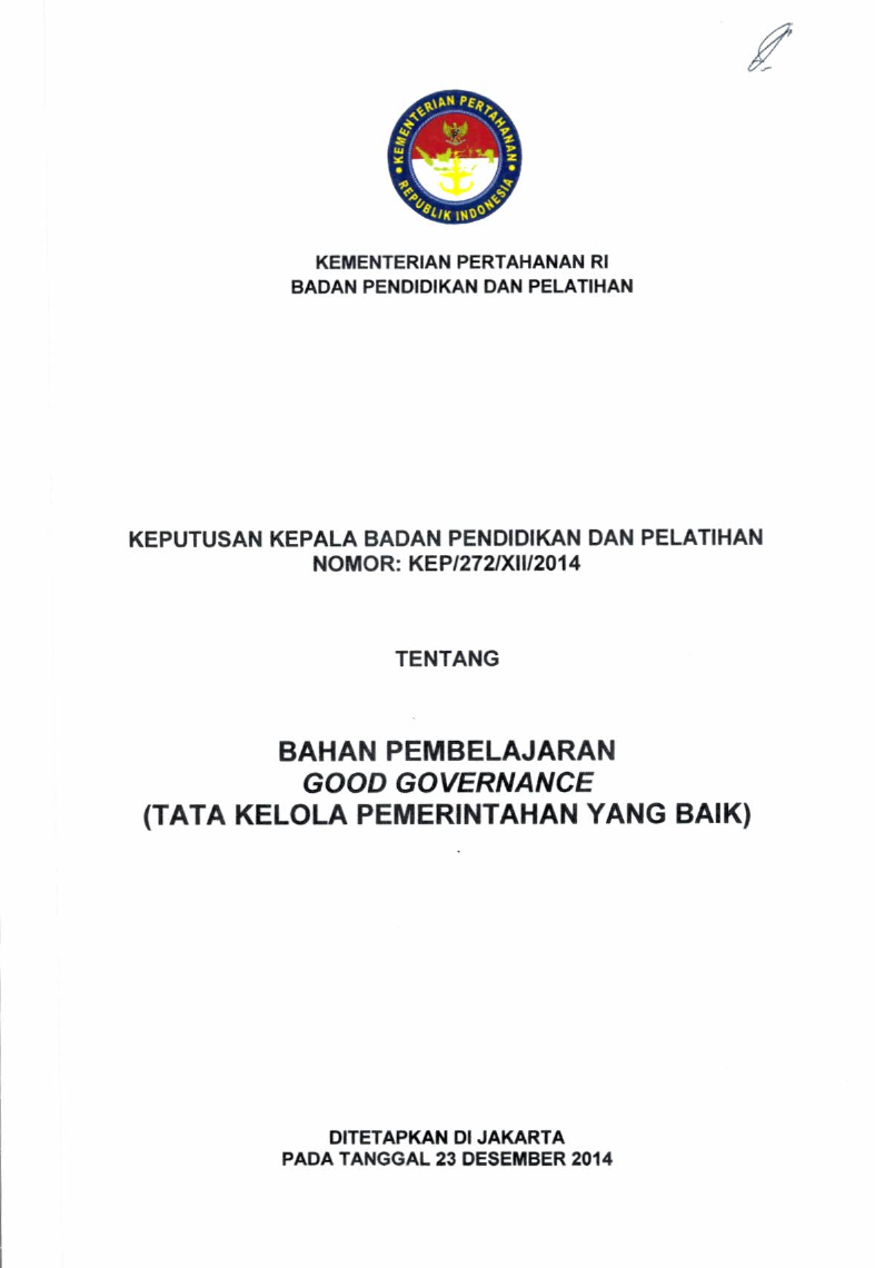 BAHAN PEMBELAJARAN GOOD GOVERNANCE (TATA KELOLA PEMERINTAHAN YANG BAIK)
