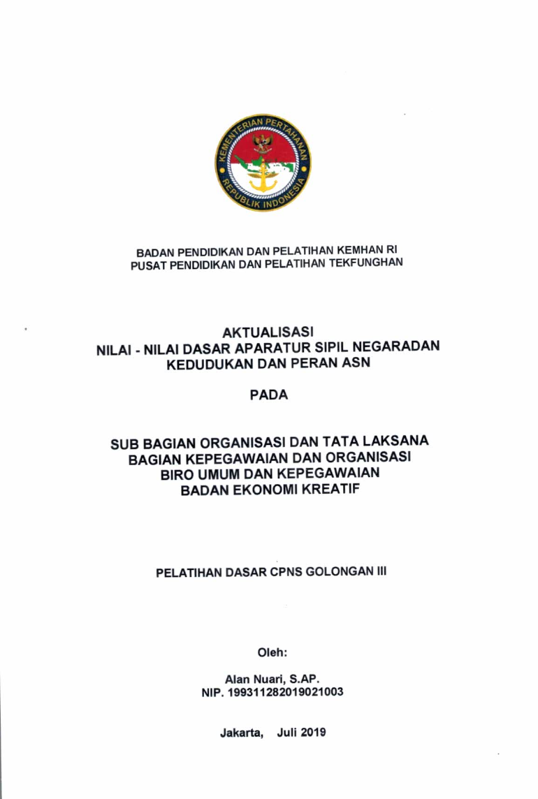 SUB BAGIAN ORGANISASI DAN TATA LAKSANA BAGIAN KEPEGAWAIAN DAN ORGANISASI BIRO UMUM DAN KEPEGAWAIAN BADAN EKONOMI KREATIF