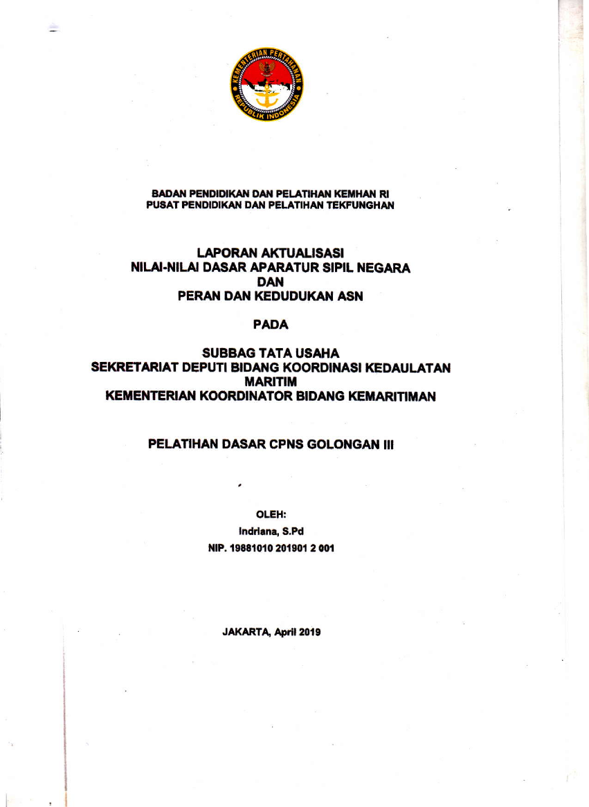 SUBBAG TATA USAHA SEKRETARIAT DEPUTI BIDANG KOORDINASI KEDAULATAN MARITIM KEMENTERIAN KOORDINATOR BIDANG KEMARITIMAN